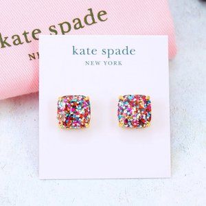 Kate Spade Square Glitter Multi Color Stud Earrings Gold Plated